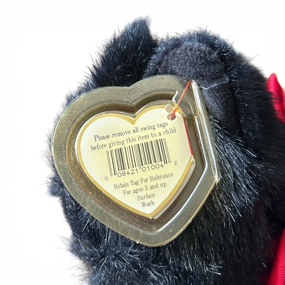 TY Classics Silky Plush Black Cat Red Ribbon Stuffed Animal 1998 Vintage Gothic